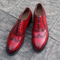 Crafted Leather Classic Red Patina Leather Dress Wingtip Formal Lace up Shoes - Thumbnail 3