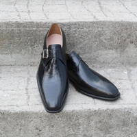 Crafted Leather Classic Black Crocodile/Alligator Leather Single Monk Strap Shoes - Thumbnail 2