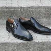 Crafted Leather Classic Black Crocodile/Alligator Leather Single Monk Strap Shoes - Thumbnail 4