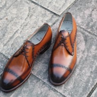 Crafted Leather Classic Men Handmade Brown Leather Lace up Dress Shoes, Men Formal Business Shoes - Thumbnail 2