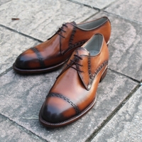 Crafted Leather Classic Men Handmade Brown Leather Lace up Dress Shoes, Men Formal Business Shoes - Thumbnail 1