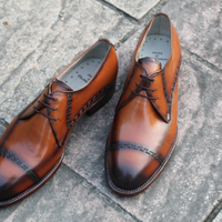 Crafted Leather Classic Men Handmade Brown Leather Lace up Dress Shoes, Men Formal Business Shoes - Thumbnail 3