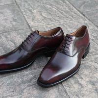 Crafted Leather Classic Dark Brown Leather Oxford Lace up Dress Shoes - Thumbnail 1