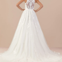 Luxurious lace applique A-line Victorian wedding dress - Thumbnail 1