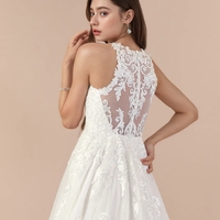 Luxurious lace applique A-line Victorian wedding dress - Thumbnail 2