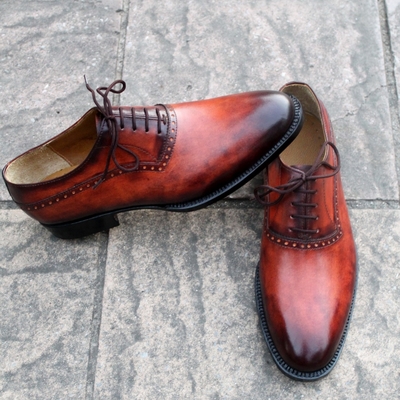 Crafted leather classic brown patina leather mens lace up dress shoes - Thumbnail 5