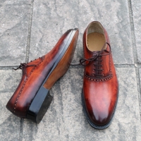 Crafted Leather Classic Brown Patina Leather Mens Lace up Dress Shoes - Thumbnail 2