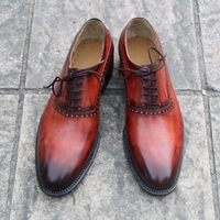 Crafted Leather Classic Brown Patina Leather Mens Lace up Dress Shoes - Thumbnail 3