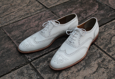 Crafted Leather Classic Handmade Men White Leather Wingtip Oxford Lace up Dress Shoes