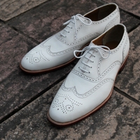 Crafted Leather Classic Handmade Men White Leather Wingtip Oxford Lace up Dress Shoes - Thumbnail 1