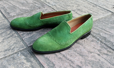 Crafted Leather Classic Green Suede Moccasin Loafers Dress Formal Shoes