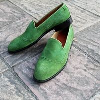 Crafted Leather Classic Green Suede Moccasin Loafers Dress Formal Shoes - Thumbnail 1