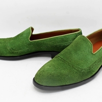 Crafted Leather Classic Green Suede Moccasin Loafers Dress Formal Shoes - Thumbnail 3