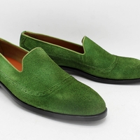 Crafted Leather Classic Green Suede Moccasin Loafers Dress Formal Shoes - Thumbnail 2