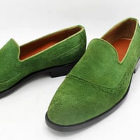 Crafted Leather Classic Green Suede Moccasin Loafers Dress Formal Shoes - Thumbnail 4