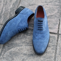 Crafted Leather Handmade Blue Suede Oxford Lace up Dress Shoes For Mens  - Thumbnail 4