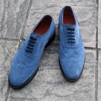 Crafted Leather Handmade Blue Suede Oxford Lace up Dress Shoes For Mens  - Thumbnail 2