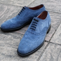 Crafted Leather Handmade Blue Suede Oxford Lace up Dress Shoes For Mens  - Thumbnail 3