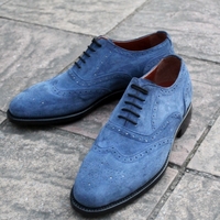Crafted Leather Handmade Blue Suede Oxford Lace up Dress Shoes For Mens  - Thumbnail 5