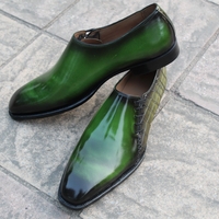 Crafted Leather Classic Men Fashion Green Crocodile / Calf-Skin Leather Side Laces Oxford Dress Shoes - Thumbnail 1