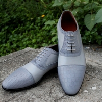 Crafted Leather Classic Gray Calf and Crocodile/Alligator Oxford Lace up Shoes - Thumbnail 1