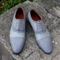 Crafted Leather Classic Gray Calf and Crocodile/Alligator Oxford Lace up Shoes - Thumbnail 2