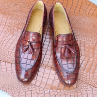 Crafted Leather Bespoke Handmade Men Crocodile/Alligator Leather Tassel Loafers Shoes - Thumbnail 1
