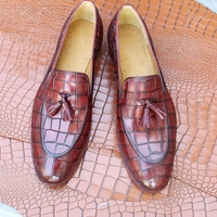 Crafted Leather Bespoke Handmade Men Crocodile/Alligator Leather Tassel Loafers Shoes - Thumbnail 2