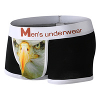 3PK Eagle printed Men's sexy underwear cotton blend mid-rise daily wearing boxer briefs Black DG6001-PJ - Thumbnail 1