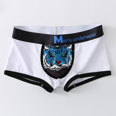 3pk tiger printed men's sexy underwear cotton blend mid-rise daily wearing boxer briefs white dg6001-pj