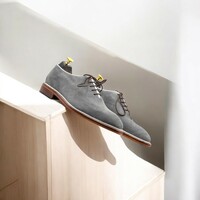Handmade Grey Suede Whole Cut Oxford Shoe for Men | Classic Dress Footwear. - Thumbnail 1