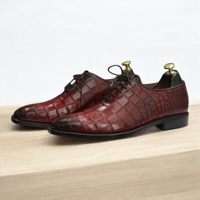 Handmade Goodyear Welted Alligator Print Whole Cut Leather Shoes For Men's.