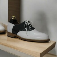 Handmade Bespoke Men's Black & White Genuine Leather Shoes, Oxford Shoes - Thumbnail 2