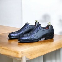 Handmade Blue Alligator Lace-Up Dress Shoes – Luxury Footwear for Men - Thumbnail 2
