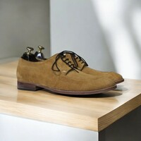 Handmade Derby Suede Lace Up Shoes | Stylish Beige Suede Shoes for Men - Thumbnail 2