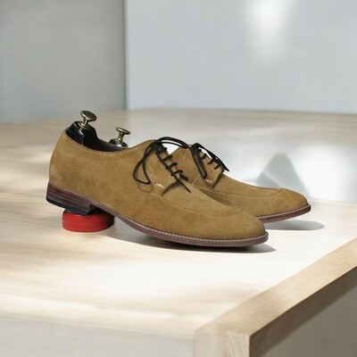 Handmade Derby Suede Lace Up Shoes | Stylish Beige Suede Shoes for Men