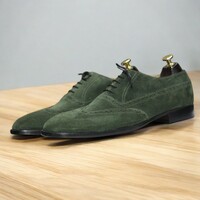 Handmade Wing Tip Shoes, Suede Leather Green Shoes For Men's - Thumbnail 1