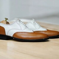 Handmade Wing Tip Brogue Brown & White Goodyear Welted Lace Up Men's Shoes  - Thumbnail 2