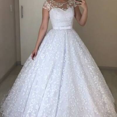 Elegant ball gown lace appliques sleeveless wedding dress bridal gown