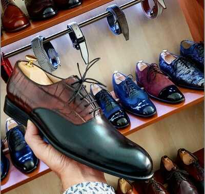 Handmade Black Lace Up Dress Shoes For Mens