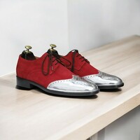 Handmade Suede Leather Wing Tip Brogue Oxfords - Thumbnail 1