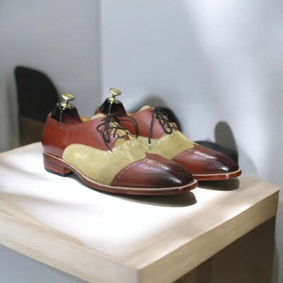 Handmade Wing Tip Brogue Brown Goodyear Welted Lace-Up Shoes for Men