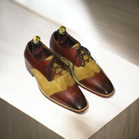 Handmade Wing Tip Brogue Brown Goodyear Welted Lace-Up Shoes for Men - Thumbnail 3