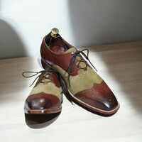 Handmade Wing Tip Brogue Brown Goodyear Welted Lace-Up Shoes for Men - Thumbnail 1