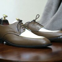 Handmade Leather Shoes, Dress Derby Lace up Black White Leather Men's Shoes - Thumbnail 2