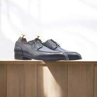 Handmade Men's Black & Navy Blue Genuine Leather Classic Shoes - Thumbnail 1