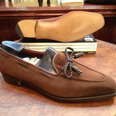 Handmade men's genius look brown suede leather loafers slips on shoes