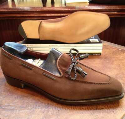 Handmade Men's Genius Look Brown Suede Leather Loafers Slips On Shoes