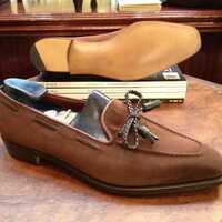Handmade Men's Genius Look Brown Suede Leather Loafers Slips On Shoes - Thumbnail 1