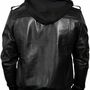 Men Genuine Black Hooded Bomber Leather Motorcycle Jacket Real Lambskin with Removable Hood-1